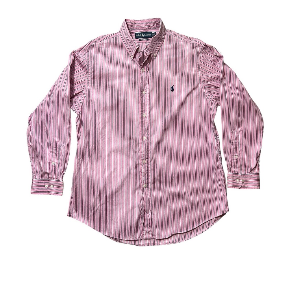 RALPH LAUREN Pink Striped Dress Shirt sz L Business Casual Timeless Preppy